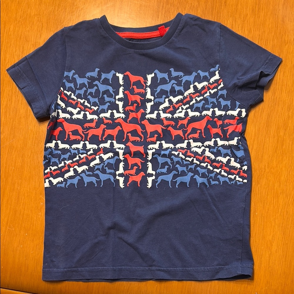Mini Boden Blue and Red Short Sleeve Tee with Union Jack Design